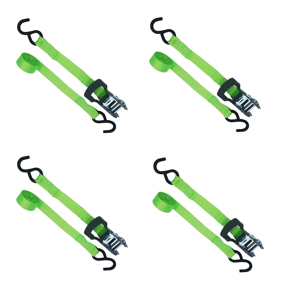 4 Pack Of 1 Inch Custom Printed Polyester Webbing Ratchet Lashing Straps With Coated S Hook