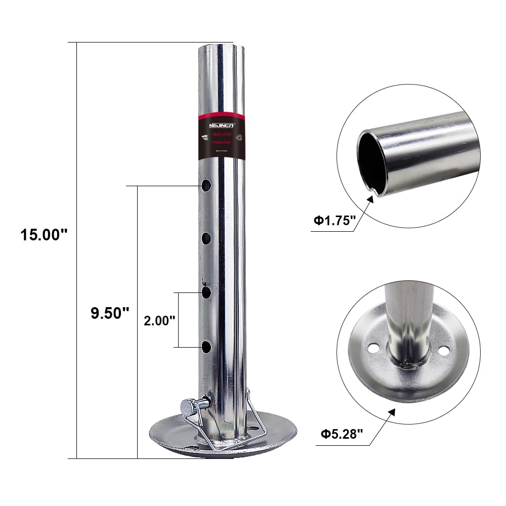 1BJY-JT-03 Adjustable Trailer Jack Base feet Jack Stand Drop Leg with 1.75 inch ID for Jacks Foot Jack Camper Accessories