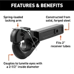 JY-PH-02A Gancho de pivote para receptor de enganche de 2 pulgadas, 20,000 lb. Compatible con anilla de luneta de 2-1/2 pulgadas.