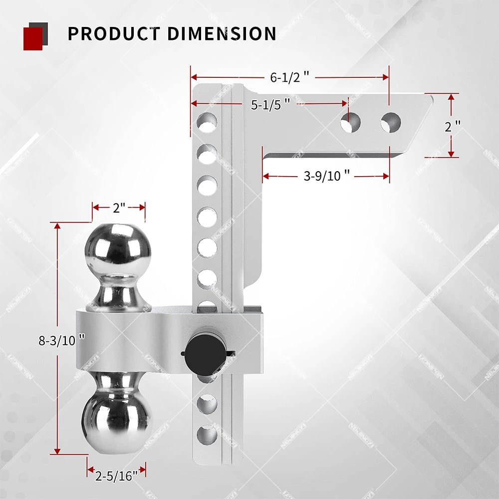 1BJY-HM-66 Aluminum Alloy Adjustable Ball Mount with 2in. Receiver Trailer Hitch Ball Mount