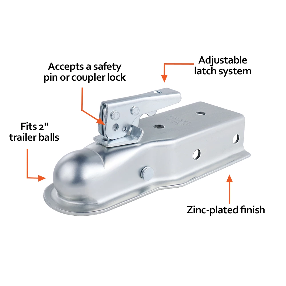 Acoplador de remolque de lengüeta recta original de fábrica para canal de 3 pulgadas, bola de enganche de 2 pulgadas, capacidad de 3500 lb