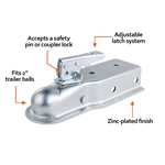 Acoplador de remolque de lengüeta recta original de fábrica para canal de 3 pulgadas, bola de enganche de 2 pulgadas, capacidad de 3500 lb