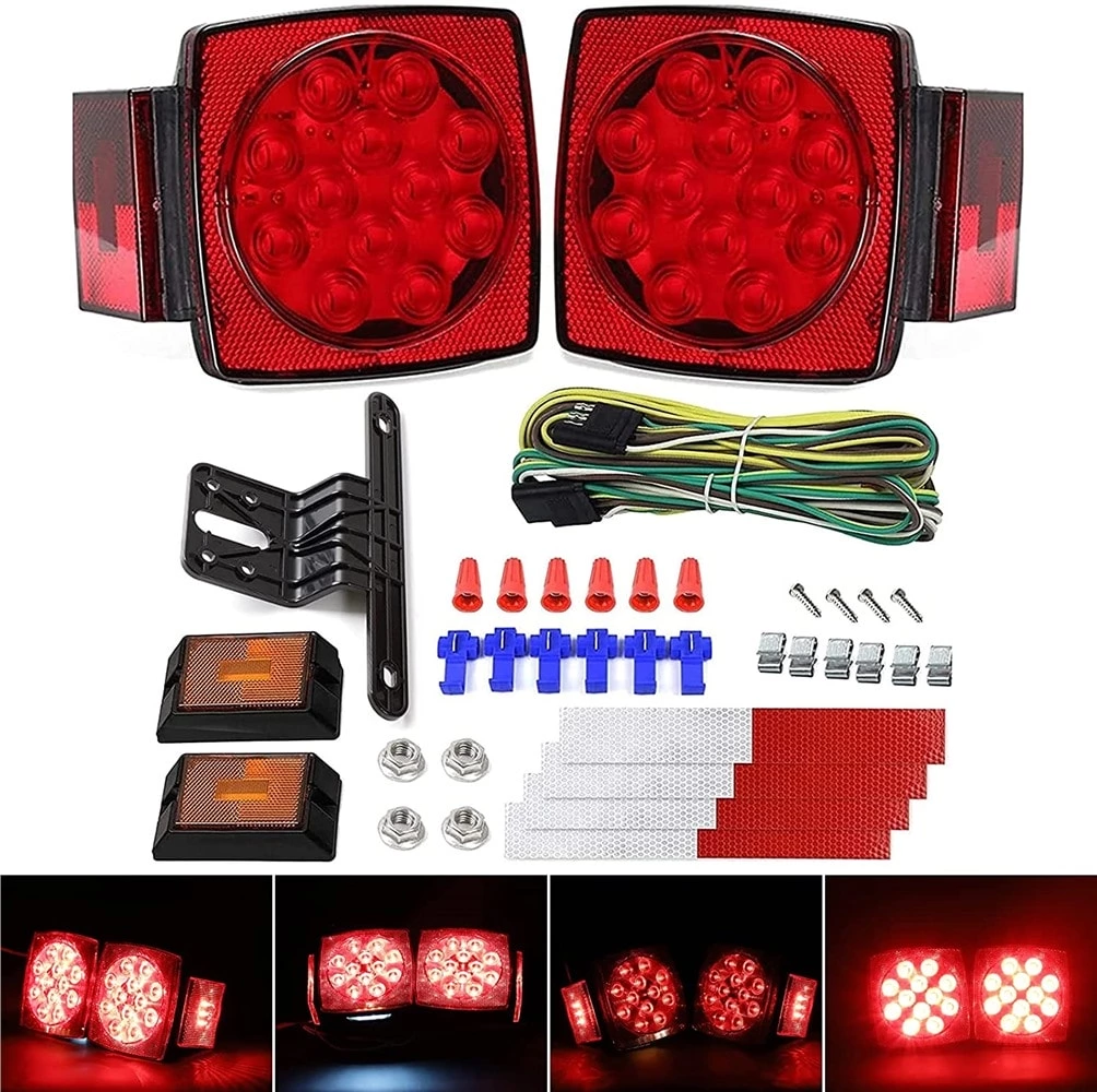 12V Trailer Light Kit Utility Trailer Lights for Boat RV Car Easy Assembly with Wire Harness Wafer LED Waterproof Durable All-in-one Tail Light Kit