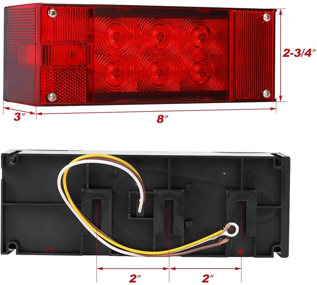 Kit de luces LED rectangulares sumergibles de perfil bajo para remolque, de 12 V, para luces traseras, de freno y de giro, para barcos, remolques, camiones y embarcaciones.