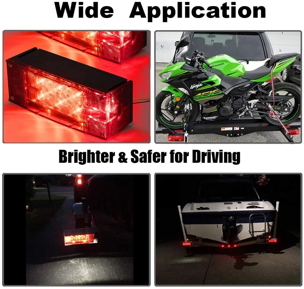 Kit de luces LED rectangulares sumergibles de perfil bajo para remolque, de 12 V, para luces traseras, de freno y de giro, para barcos, remolques, camiones y embarcaciones.