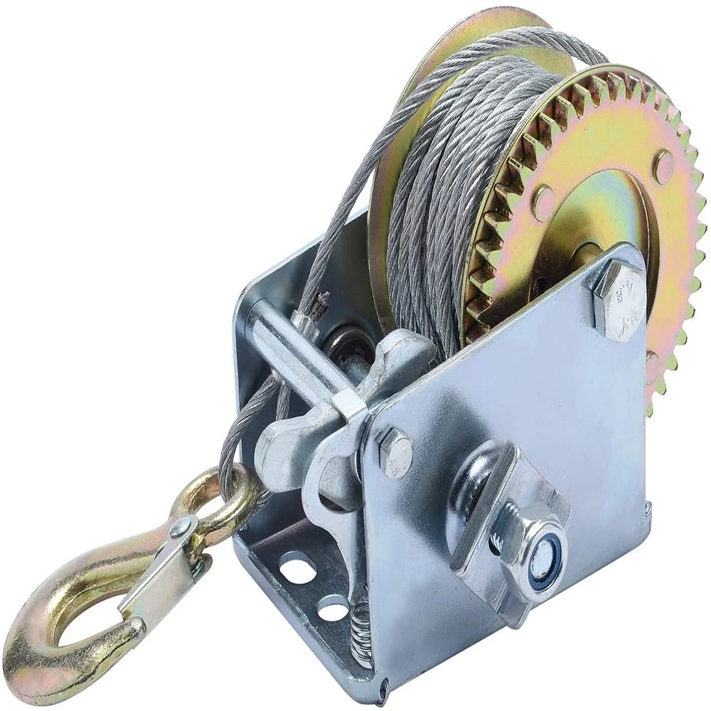 1BJY-HW-08S 2000lbs Hand Crank Winch with Hook and 10m 32ft Steel Cable, Fit for Boat, Trailer or ATV