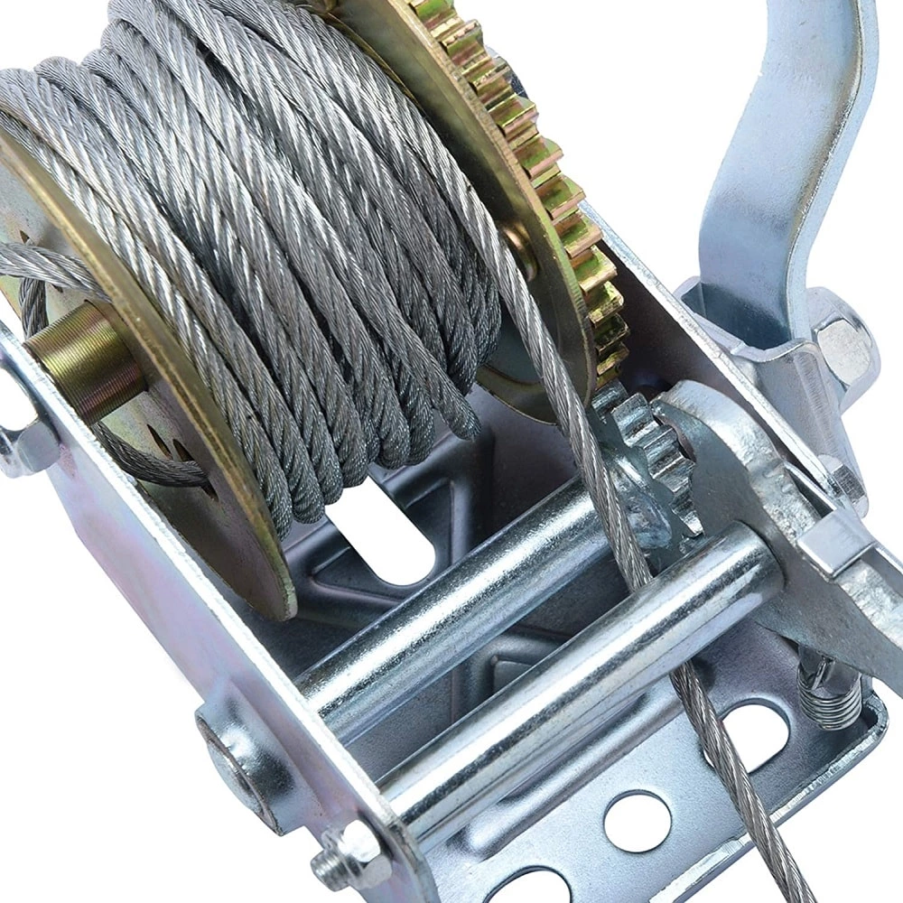 1BJY-HW-08S 2000lbs Hand Crank Winch with Hook and 10m 32ft Steel Cable, Fit for Boat, Trailer or ATV