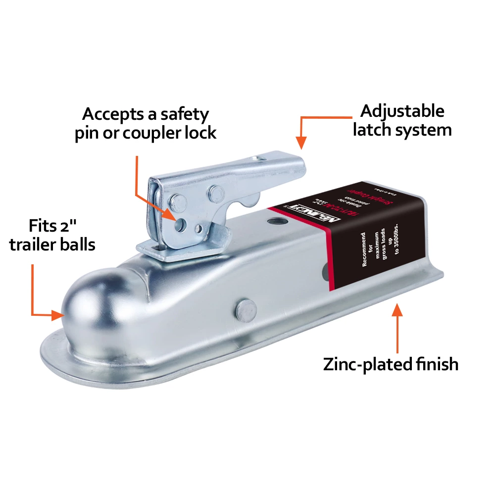 1BJY-TC-04 2inch Ball Size 3500LBS Quick-locking Straight Tongue Trailer Hitch Ball Coupler Trailer Connector