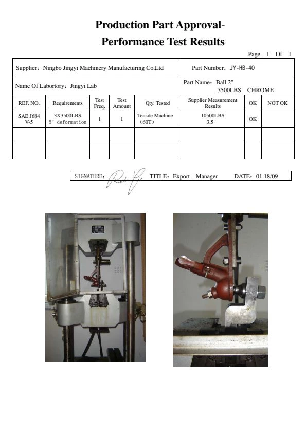 球头测试报告 performance test